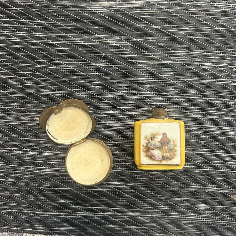 antique 1900’s perfume jar and powder case
